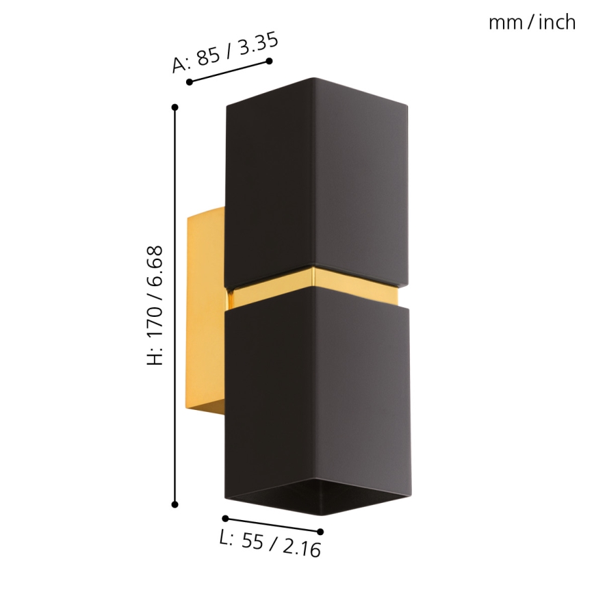 Eglo 64798 - LED Nástěnné svítidlo PASSA PRO 2xGU10/3,3W/230V 3000K černá/zlatá