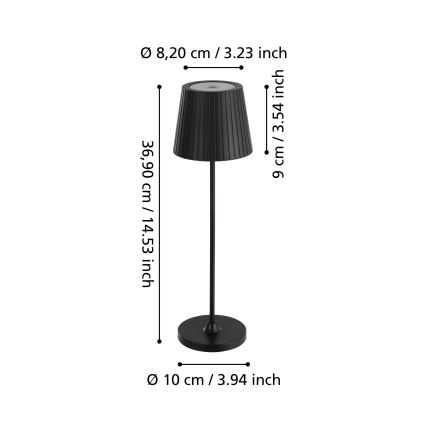 Eglo - LED Stmívatelná venkovní nabíjecí stolní lampa LED/3,8W/5V 2400/3000/4000K 2000 mAh IP44 černá