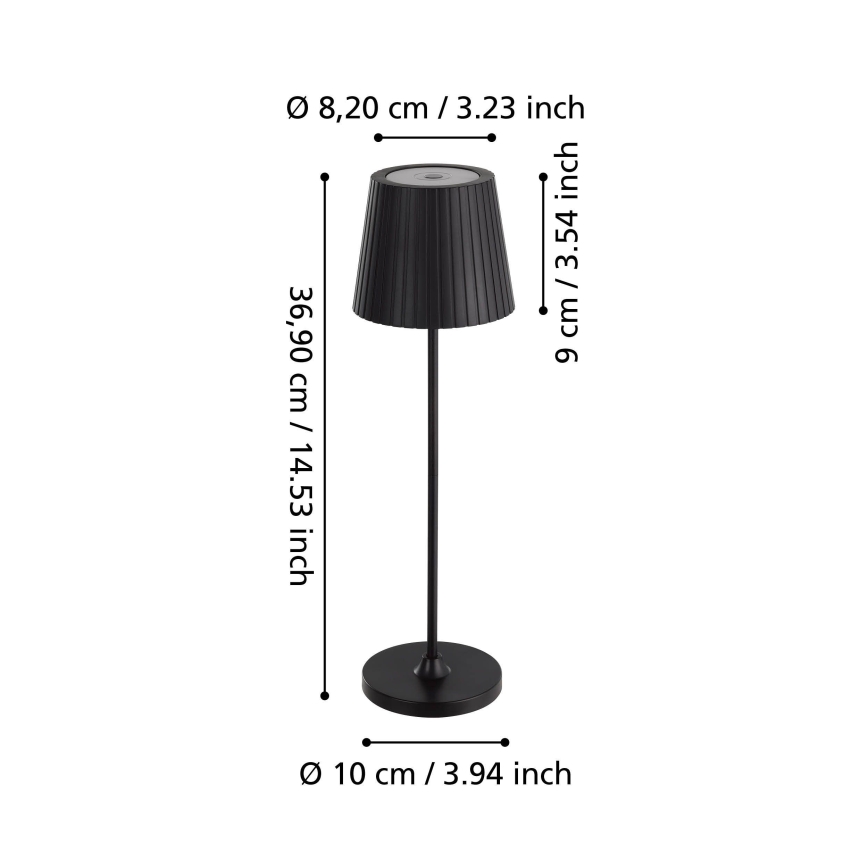 Eglo - LED Stmívatelná venkovní nabíjecí stolní lampa LED/3,8W/5V 2400/3000/4000K 2000 mAh IP44 černá