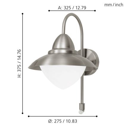 EGLO 87105 - Venkovní senzorové nástěnné svítidlo SIDNEY 1xE27/60W IP44