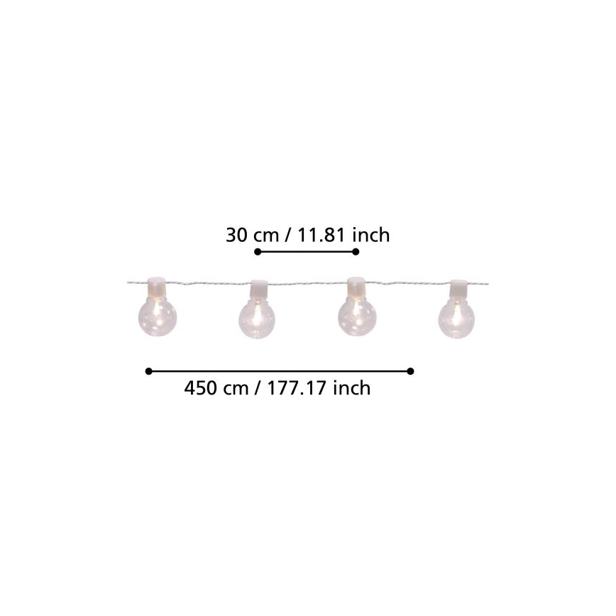 Eglo - LED Venkovní dekorační řetěz 16xLED/0,064W/24V IP44 bílá