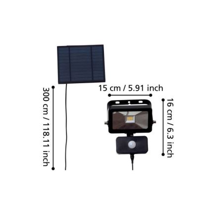 Eglo - LED Solární reflektor se senzorem 15xLED/0,03W/3,7V 2600 mAh IP44