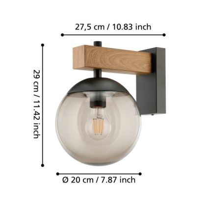Eglo - Venkovní nástěnné svítidlo 1xE27/40W/230V černá/dřevo IP44