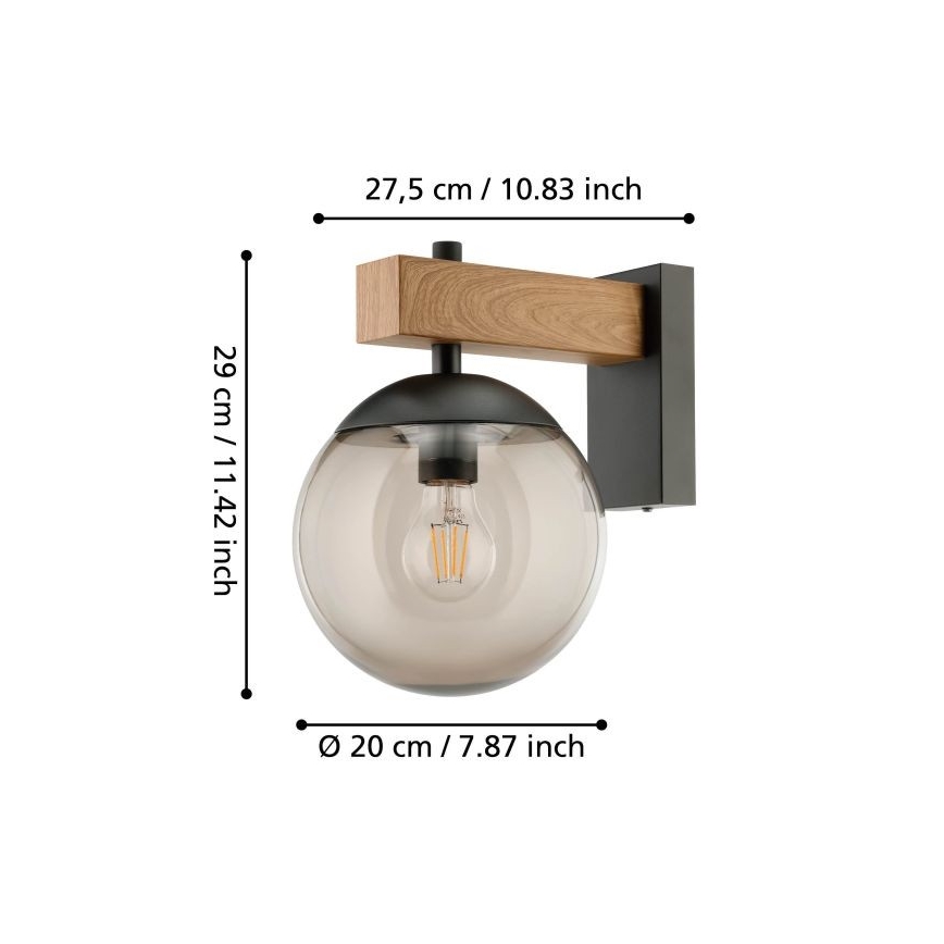 Eglo - Venkovní nástěnné svítidlo 1xE27/40W/230V černá/dřevo IP44