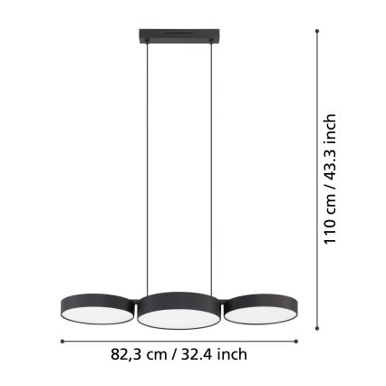 Eglo - LED RGBW Stmívatelný lustr na lanku 3xLED/7,5W/230V 2700-6500K černá