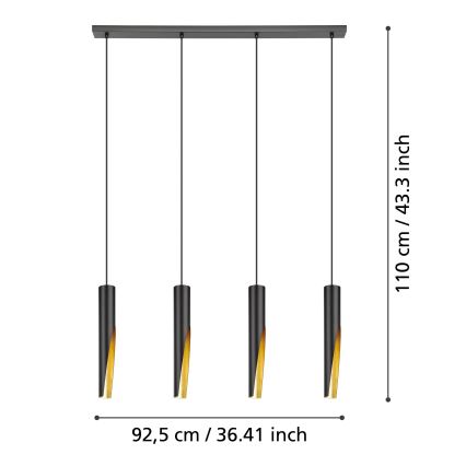 Eglo - LED Lustr na lanku 4xGU10/4,5W/230V černá/zlatá