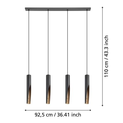 Eglo - LED Lustr na lanku 4xGU10/4,5W/230V černá/hnědá