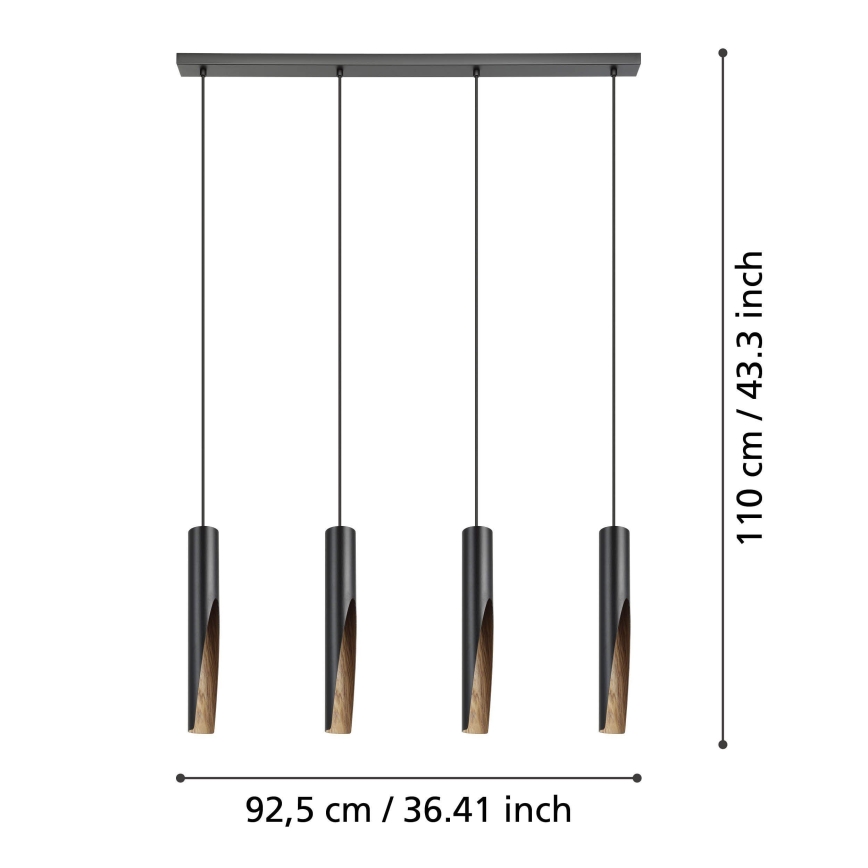 Eglo - LED Lustr na lanku 4xGU10/4,5W/230V černá/hnědá
