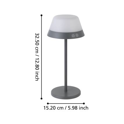 Eglo - LED RGBW Stmívatelná dotyková venkovní lampa 2v1 LED/1,5W/5V 2600 mAh IP54 šedá