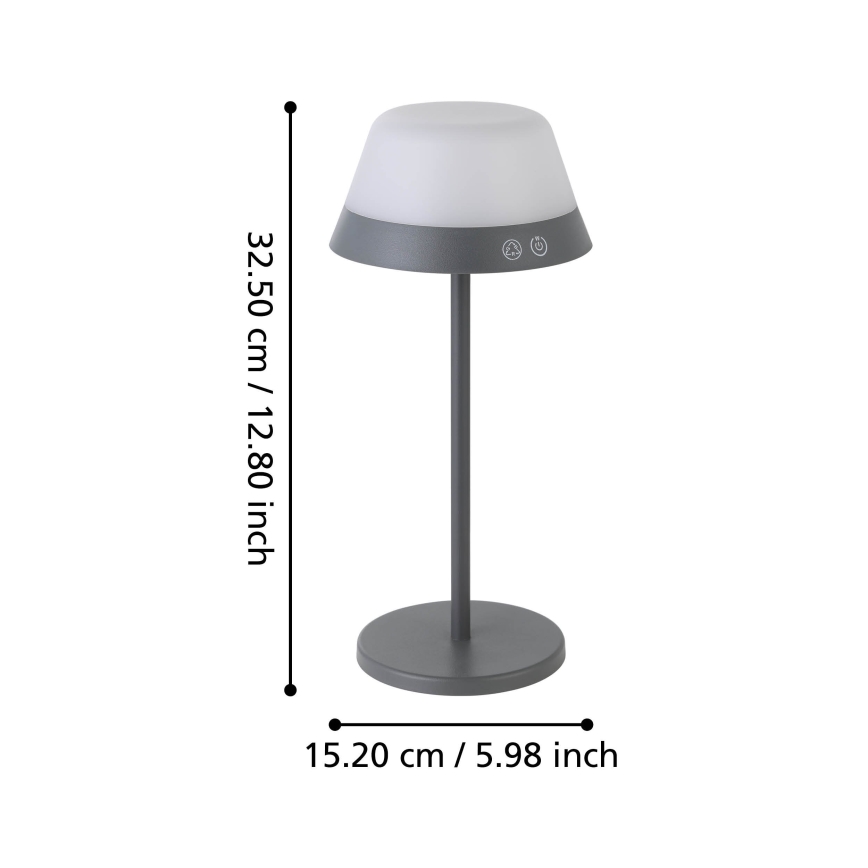 Eglo - LED RGBW Stmívatelná dotyková venkovní lampa 2v1 LED/1,5W/5V 2600 mAh IP54 šedá