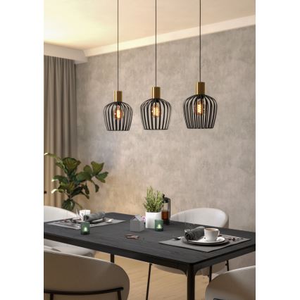 Eglo - Lustr na lanku 3xE27/40W/230V černá/zlatá