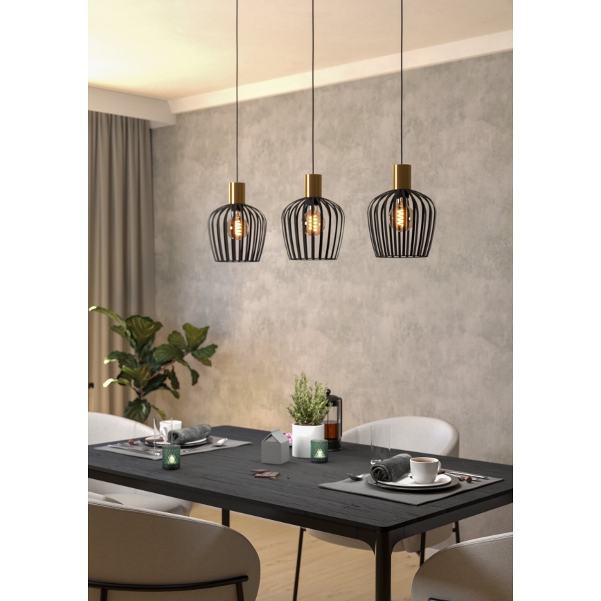 Eglo - Lustr na lanku 3xE27/40W/230V černá/zlatá