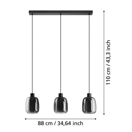 Eglo - LED RGBW Stmívatelný lustr na lanku 3xLED/3,7W/230V 2700-6500K šedá
