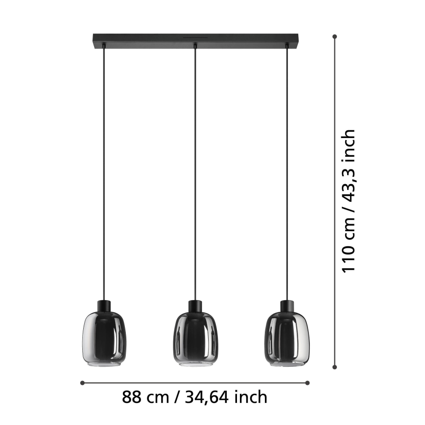 Eglo - LED RGBW Stmívatelný lustr na lanku 3xLED/3,7W/230V 2700-6500K šedá