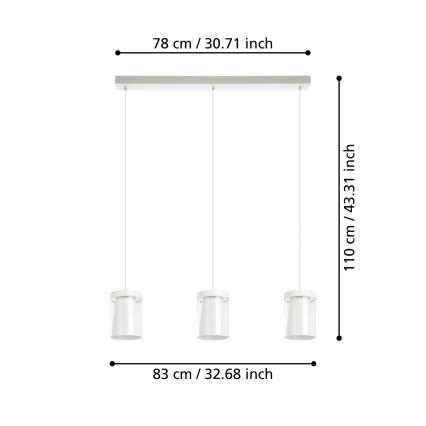 Eglo - LED RGBW Stmívatelný lustr na lanku 3xLED/3,7W/230V 2700-6500K bílá ZigBee