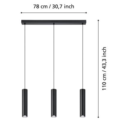 Eglo - LED RGBW Stmívatelný lustr na lanku 3xLED/3,7W/230V 2700-6500K černá