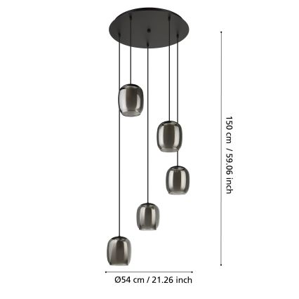 Eglo - Lustr na lanku 5xE27/28W/230V šedá