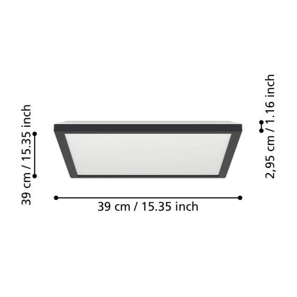 Eglo - LED Stmívatelné koupelnové stropní svítidlo LED/17,6W/230V 2700-6500K 39x39 cm IP44 černá + dálkové ovládání