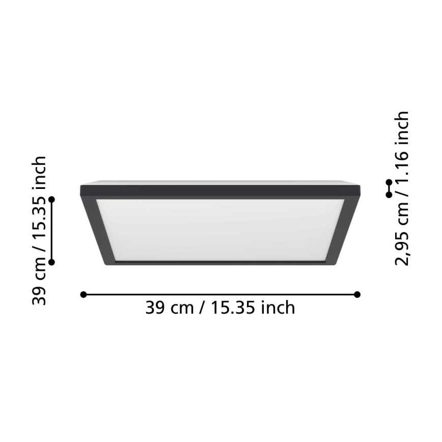 Eglo - LED Stmívatelné koupelnové stropní svítidlo LED/17,6W/230V 2700-6500K 39x39 cm IP44 černá + dálkové ovládání