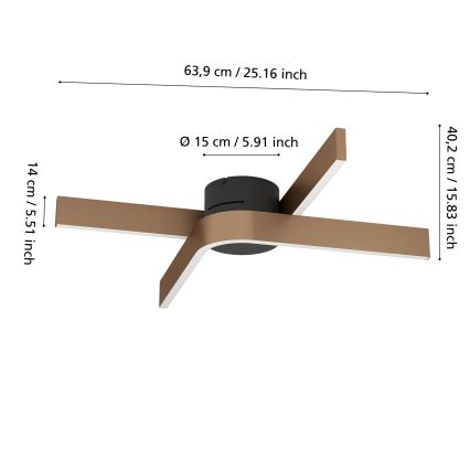 Eglo - LED RGBW Stmívatelné stropní svítidlo 2xLED/18W/230V měděná/černá