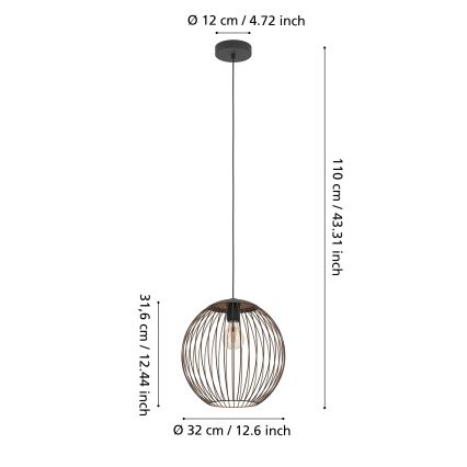 Eglo - Lustr na lanku 1xE27/60W/230V černá