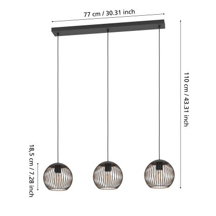 Eglo - Lustr na lanku 3xE27/60W/230V černá