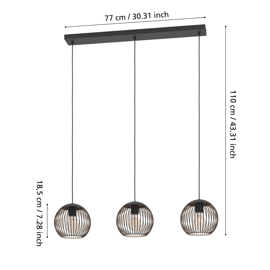 Eglo - Lustr na lanku 3xE27/60W/230V černá