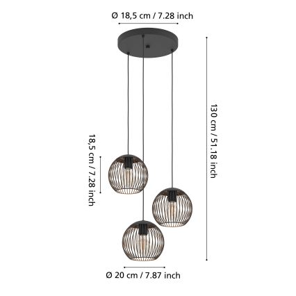 Eglo - Lustr na lanku 3xE27/60W/230V černá