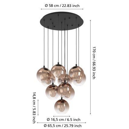 Eglo - Lustr na lanku 10xE27/60W/230V černá/béžová/kouřová
