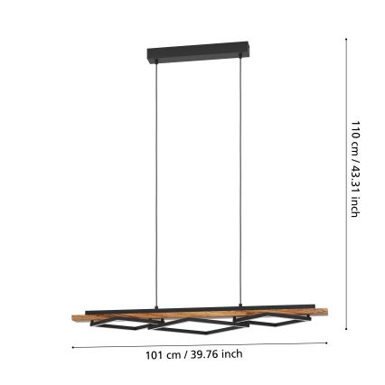Eglo - LED Stmívatelný lustr na lanku 2xLED/13W/230V + LED/16W černá/hnědá