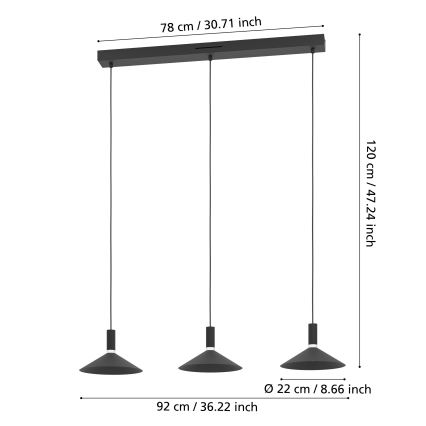 Eglo - LED RGBW Stmívatelný lustr na lanku 3xLED/7,5W/230V 2700-6500K černá