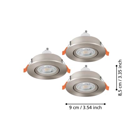 Eglo - SADA 3x LED Podhledové bodové svítidlo 1xGU10/4,5W/230V matný chrom