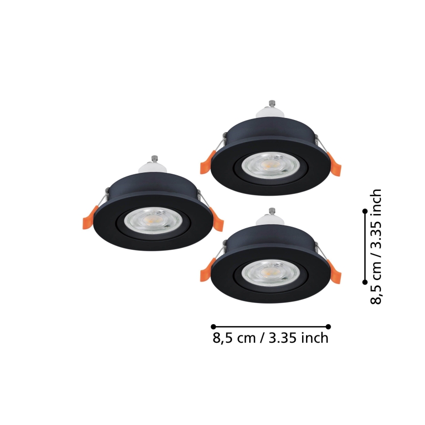 Eglo - SADA 3x LED Koupelnové podhledové bodové svítidlo 1xGU10/4,5W/230V IP44 černá