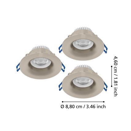 Eglo - SADA 3x LED Koupelnové podhledové svítidlo LED/4,9W/230V 2700/4000/6500K pr. 8,8 cm IP65 matný chrom