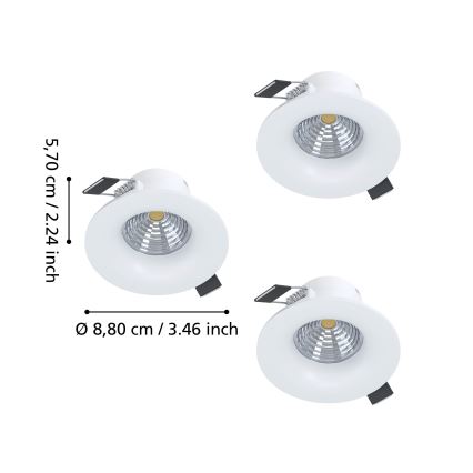 Eglo - SADA 3x LED Stmívatelné podhledové svítidlo LED/4,8W/230V pr. 8,8 cm bílá