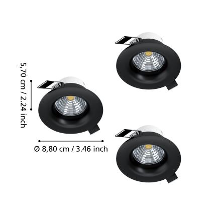 Eglo - SADA 3x LED Stmívatelné podhledové svítidlo LED/4,8W/230V pr. 8,8 cm černá