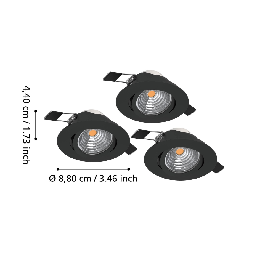 Eglo - SADA 3x LED Stmívatelné podhledové svítidlo LED/6,4W/230V pr. 8,8 cm černá