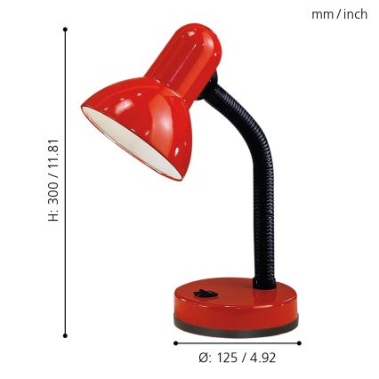 EGLO 9230 - Stolní lampa BASIC 1xE27/40W červená