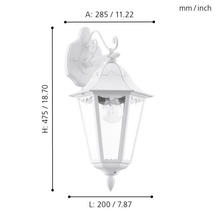 Eglo 93445 - Venkovní nástěnné svítidlo NAVEDO 1xE27/60W/230V IP44