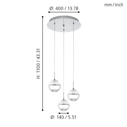 Eglo 93709 - LED lustr MONTEFIO 1 3xLED/5W/230V