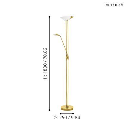 Eglo - LED Stmívatelná stojací lampa LED/20W + LED/2,5W mosaz