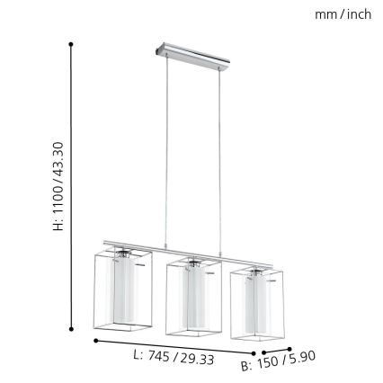 Eglo 94378 - Lustr LONCINO 1 3xE27/60W/230V