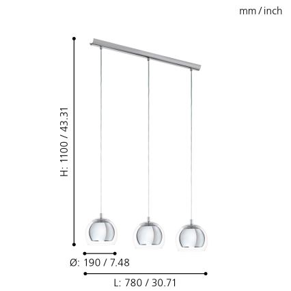 Eglo 94593 - Lustr ROCAMAR 3xE27/60W/230V