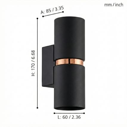 Eglo 95371 - LED nástěnné svítidlo PASSA 2xGU10-LED/4W/230V