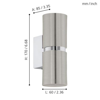 Eglo 96261 - LED Nástěnné svítidlo PASSA 2xGU10/3.3W/230V kulaté