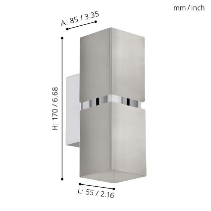 Eglo 96264 - LED Nástěnné svítidlo PASSA 2xGU10/2,8W/230V hranaté