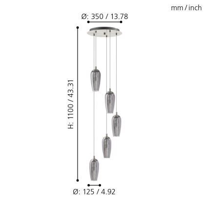 Eglo 96345 - LED Lustr na lanku FARSALA 5xG9/2,5W/230V