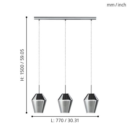 Eglo 96774 - Závěsné svítidlo MURMILLO 3xE27/28W/230V