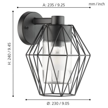 Eglo 97226 - Venkovní nástěnné svítidlo CANOVE 1xE27/60W/230V IP44