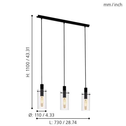 Eglo 97367 - Lustr na lanku MONTEFINO 3xE27/60W/230V